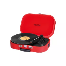   Trevi TT 1020 BT SALLY Red Hordozható retró bakelit lemezjátszó, USB-s zenerögzítéssel, beépített akkuval
