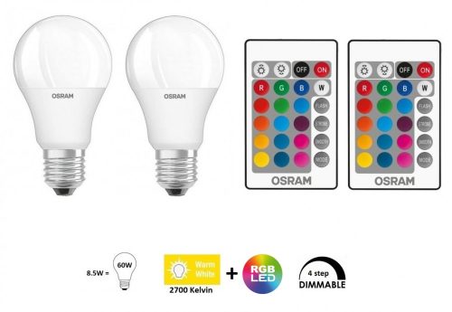 OSRAM LED Star+ RGBW CLA60 E27 9W (60W) 2700K + RGB szabályozható LED szett (2db)