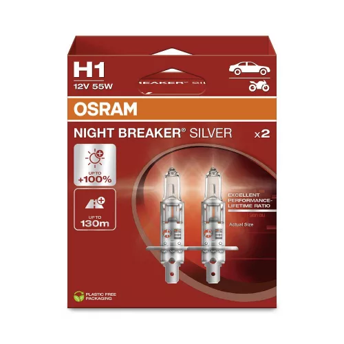 Osram Night Breaker Silver H1 12V 55W +100% autó izzó (2db) - 64150NBS-2HB