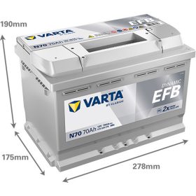   Varta Dynamic EFB 12V 70Ah 760A Jobb+ autó akkumulátor (N70)-570500