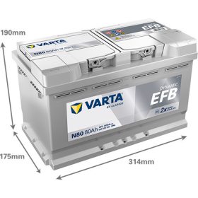   Varta Dynamic EFB 12V 80Ah 800A Jobb+ autó akkumulátor (N80)-580500