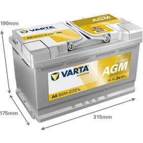   Varta Dynamic AGM 12V 80Ah 800A Jobb+ autó akkumulátor (A6) - 580901