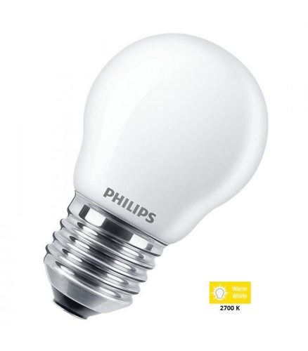 Philips E27 4,3W (40W) 2700K - meleg fehér kisgömb LED