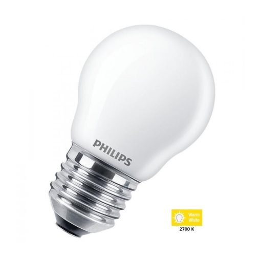 Philips E27 4,3W (40W) 2700K - meleg fehér kisgömb LED