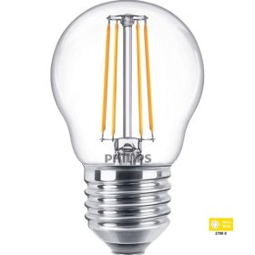   Philips E27 4,3W (40W) 2700K - meleg fehér kisgömb filament LED