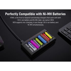   XTAR BC8 8 csatornás Li-ion/Ni-MH AA/AAA USB-s ceruza akkumulátor töltő