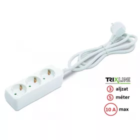   Trixline Elosztó - Hosszabbító - 3 aljzat, 5 méter, 10A - TR812S